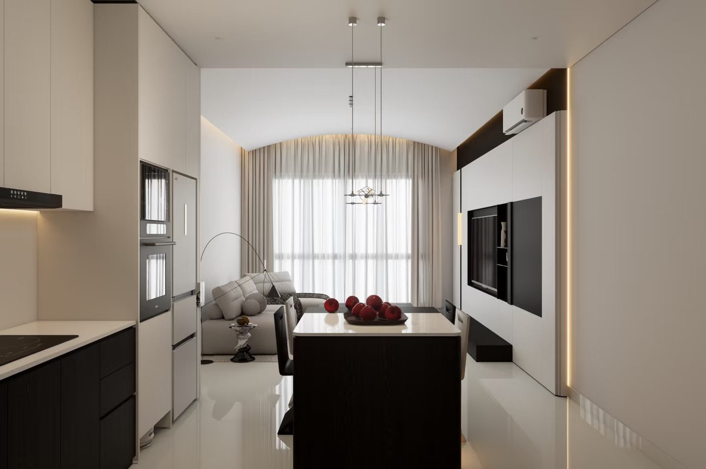Living room looking towards dining and kitchen