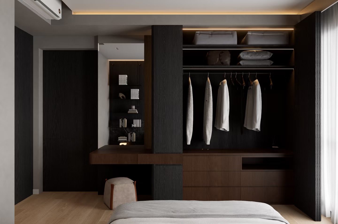 Open wardrobe with lighting