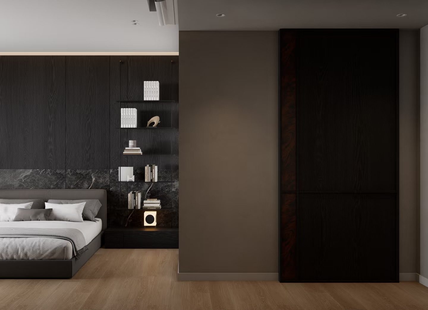 Bedroom shelving and door