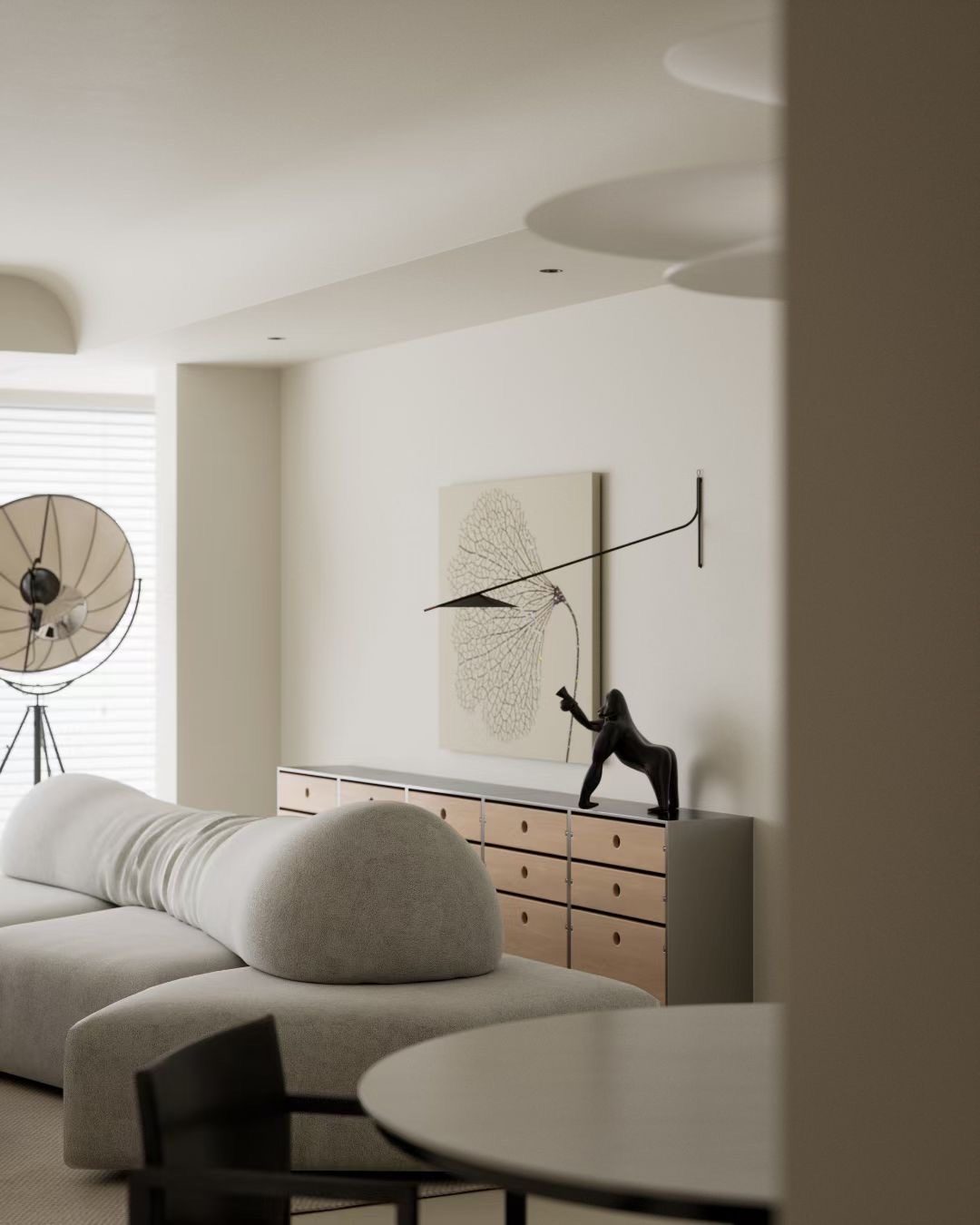 Living room with sculptural sofa
